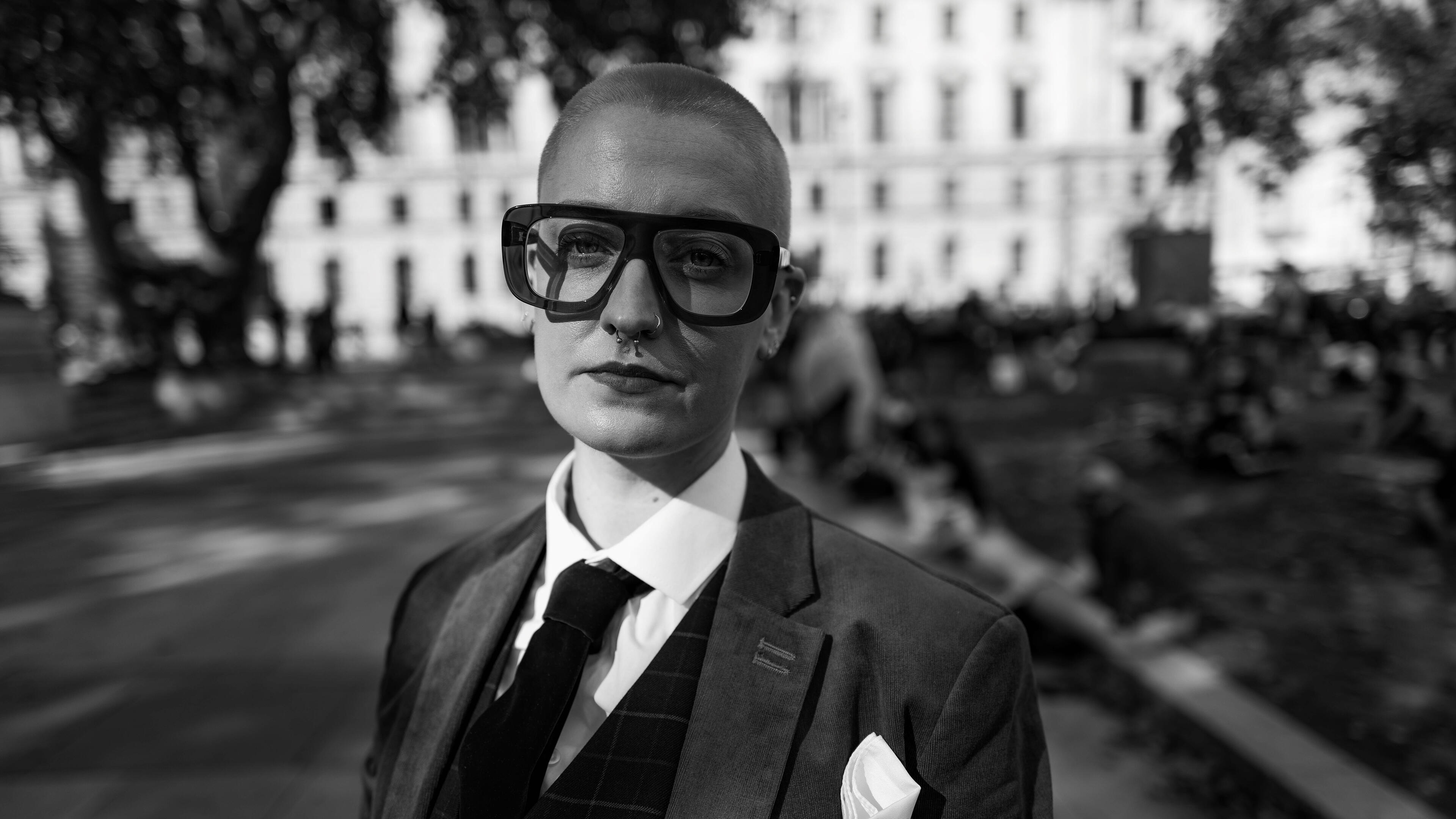 Black and white photography woman with large sunglasses