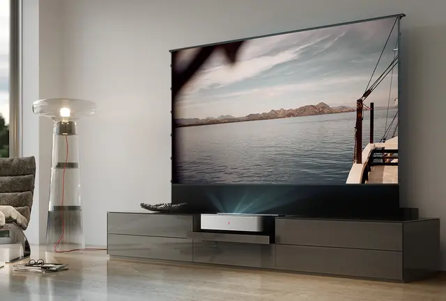 Leica Cine 1 on TV Board showing a film on the screen.