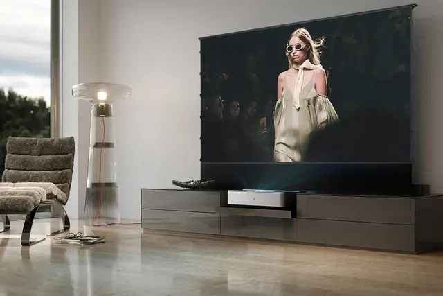 Leica Cine 1 on TV Board showing a film on the screen.