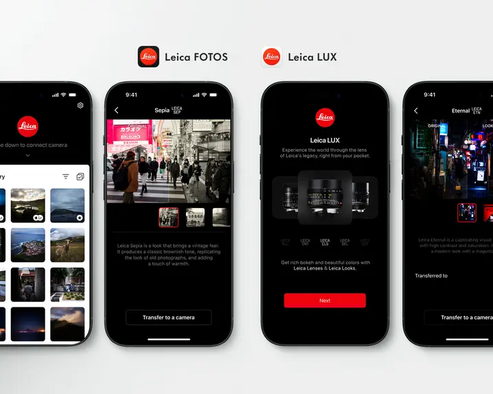 Leica FOTOS and Leica LUX on mobile phone.