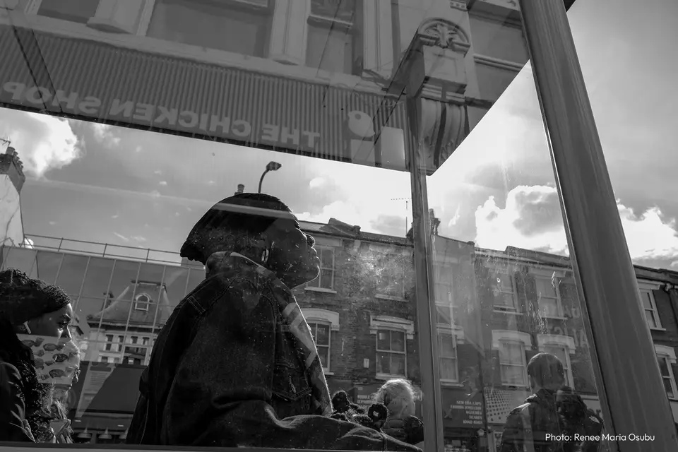 Woman in bus stop